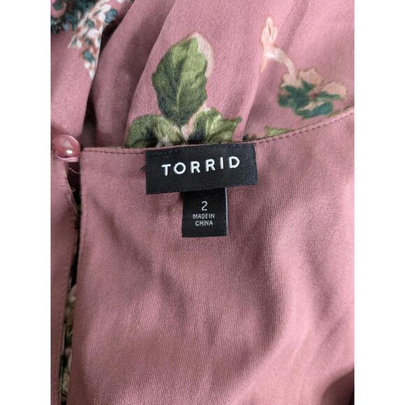 Torrid Dress Womens 2 Pink Floral Wrap Fit & Flare Chiffon Ruffle Midi Boho - Picture 7 of 7
